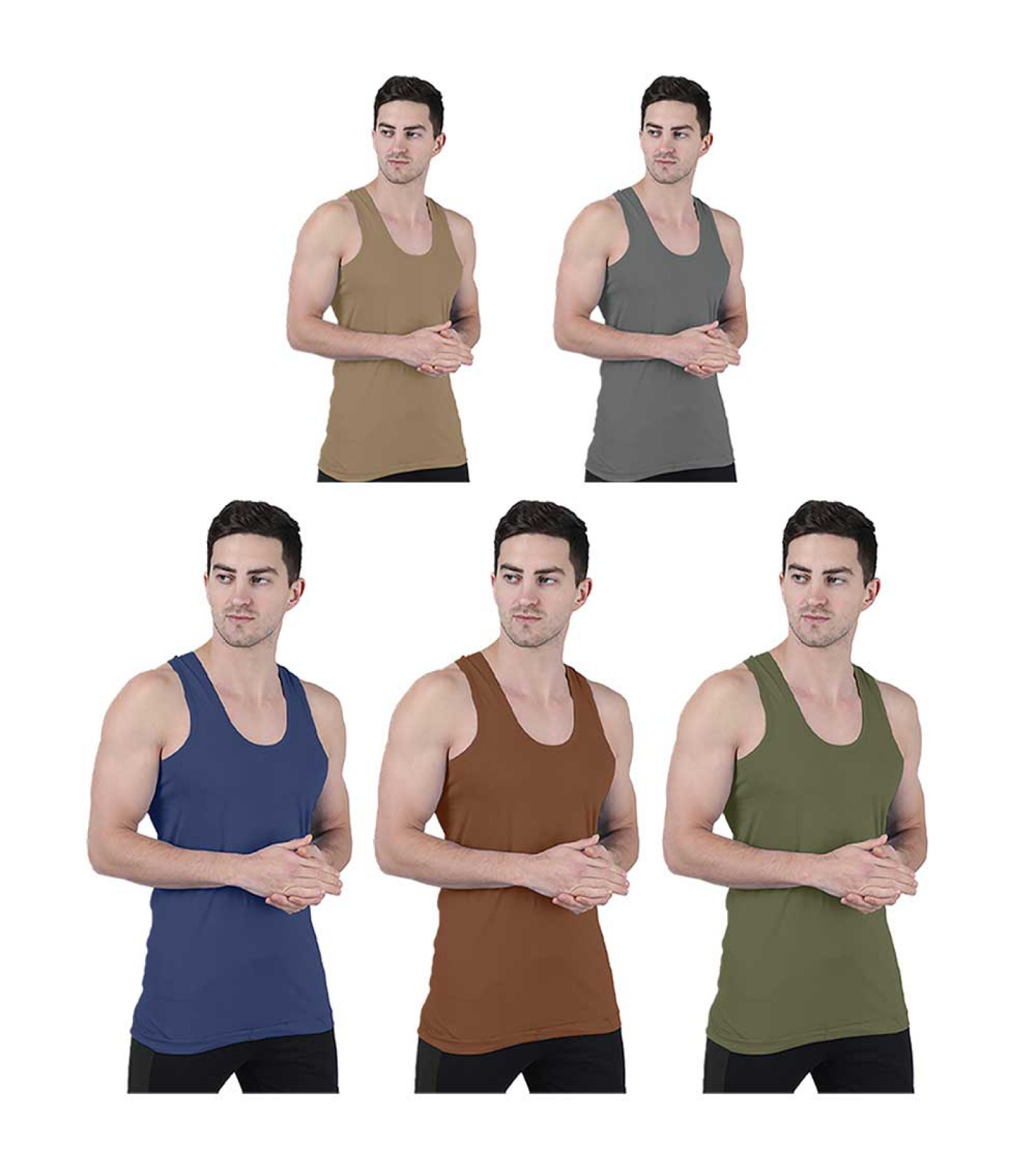 Men’s Cotton Multicolored Vest Pack of 5 | Sleeveless RN Vest